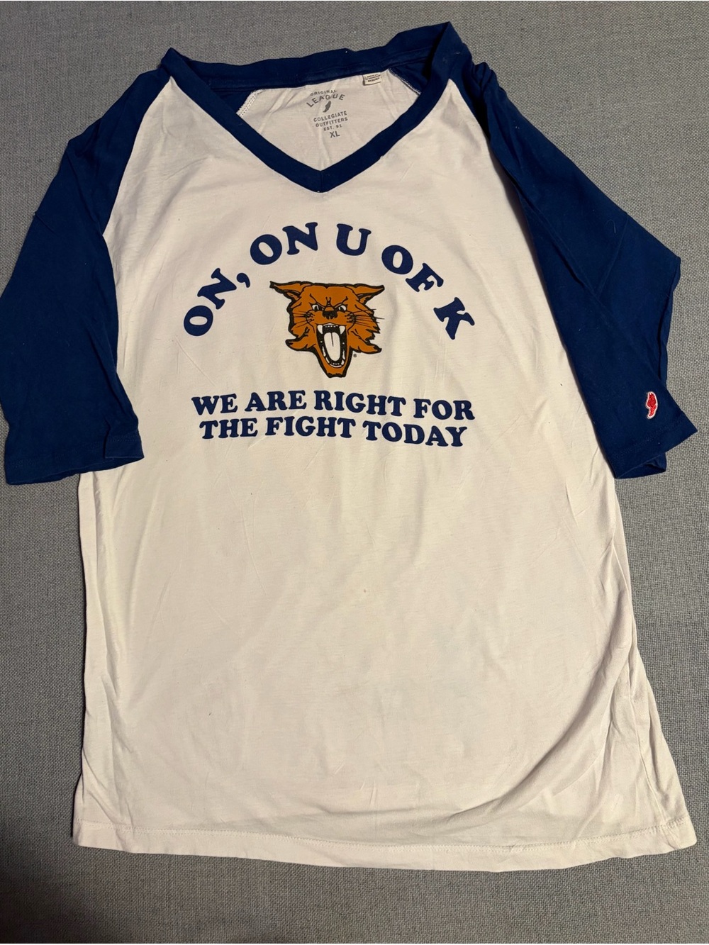 White & Navy Raglan Graphic Jersey Tee with Wildcat Motif